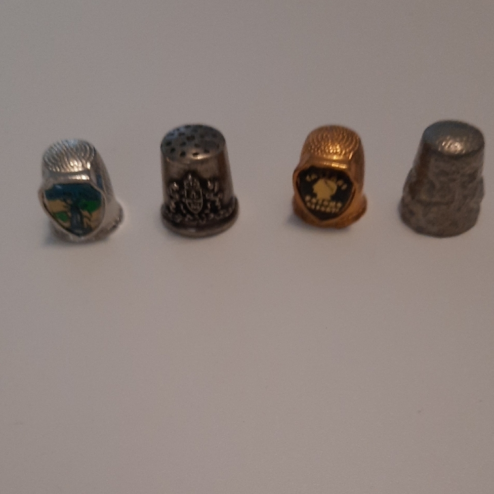 Set of Four Decorative Thimbles in Silver, Gold and Pewter